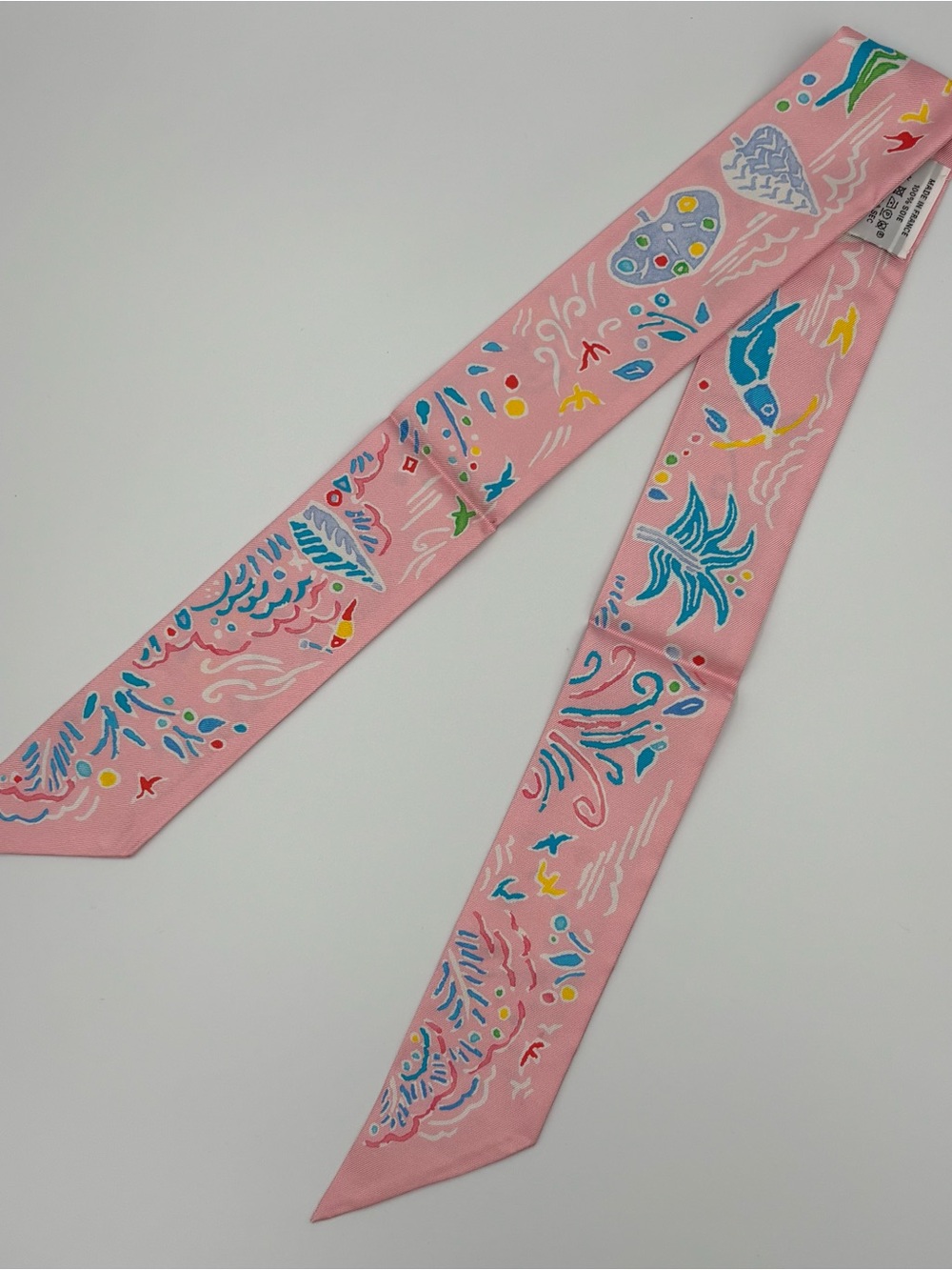 Hermes Sea Surf & Fun Twilly Silk Scarf Rose Menthol Vermillion Pink Multicolor - Picture 2 of 6
